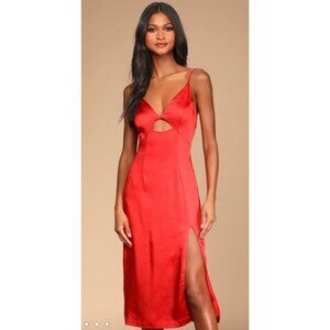 LULUS RED SATIN CUTOUT COCTAIL DRESS SIZE S